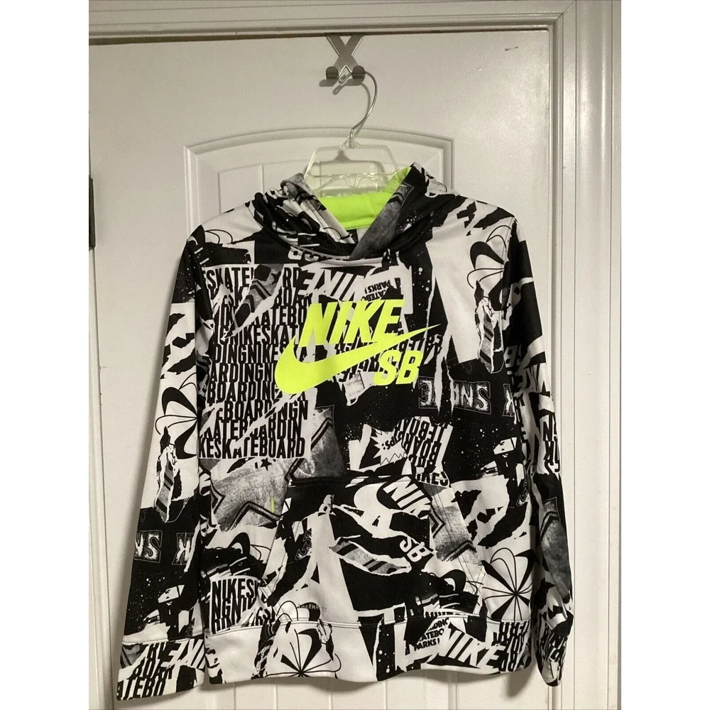 Nike SB Boys L Navy Blue Hooded Sweatshirt Hoodie Swoosh Skateboard Youth
